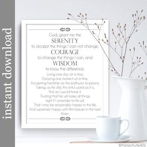 Full Serenity Prayer Printable Wall Art, inspirational quote for AA support image 2