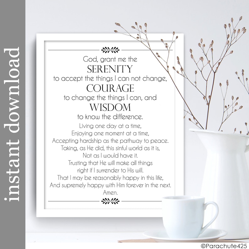 Full Serenity Prayer Printable Wall Art, inspirational quote for AA support image 2