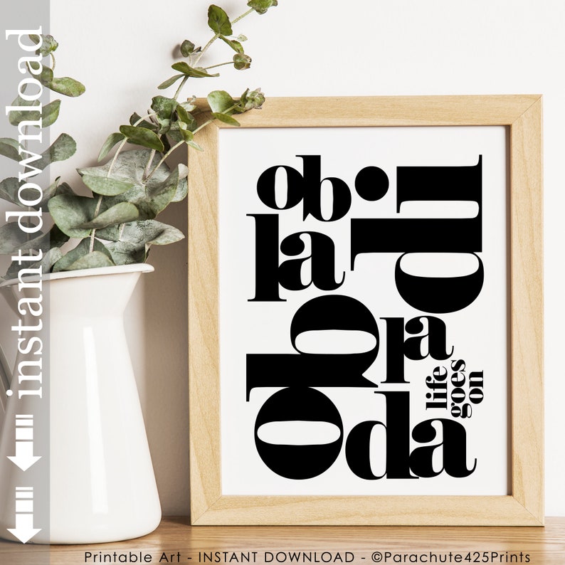 Ob La Di Ob La Da, printable typography Beatles lyric music print image 1