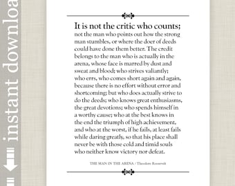 The Man In The Arena Print: Roosevelt Inspirational Quote (Digital Download)