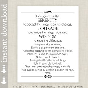 Full Serenity Prayer Printable Wall Art, inspirational quote for AA support image 6