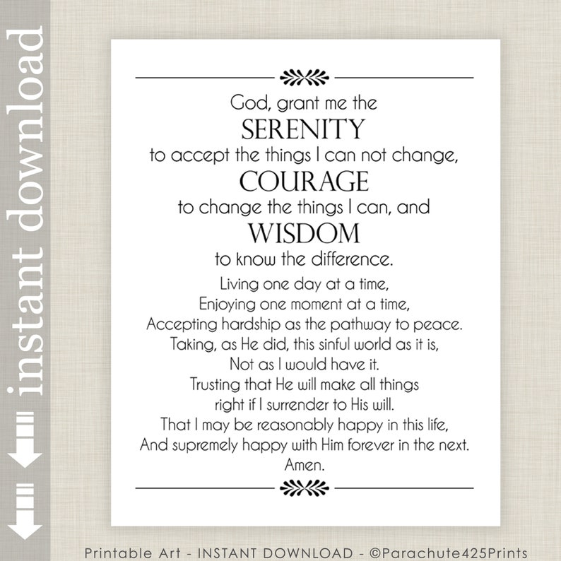 Full Serenity Prayer Printable Wall Art, inspirational quote for AA support image 6