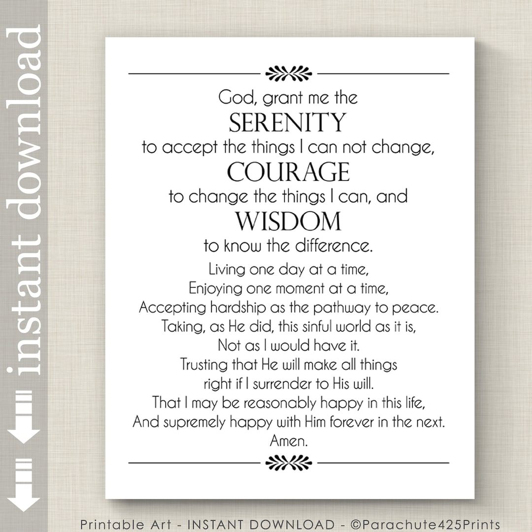Full Serenity Prayer Printable Wall Art, Inspirational Quote for AA Support - Etsy full-serenity-prayer-printable-wall-art-inspirational-quote-for-aa-support-etsy