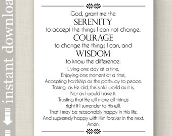 Full Serenity Prayer Printable Wall Art, inspirational quote for AA support