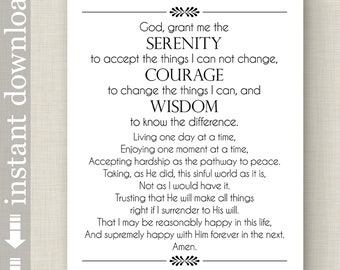 Full Serenity Prayer druckbare Wandkunst, inspirierendes Zitat für AA-Unterstützung