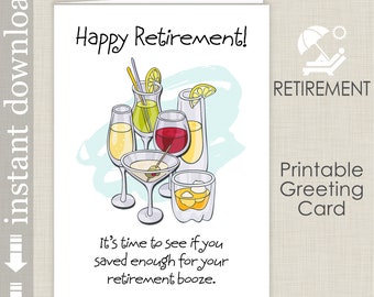 Printable Funny Retirement Card for co worker or friend, Retirement Booze