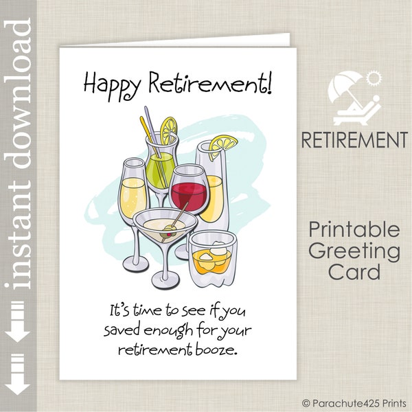 Printable Funny Retirement Card for co worker or friend, Retirement Booze
