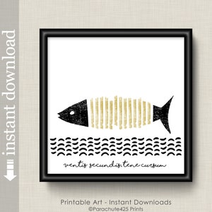 Ventis Secundis Tene Cursum, Go With The Flow, Printable Wall Art, Fish Art for Beach Decor or Fun Office Art image 5