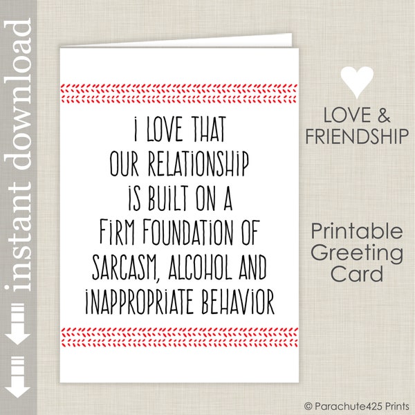 Sarcastic Valentine Printable Card, Friend Birthday Card, Funny Anniversary Card, Sweetest Day Card