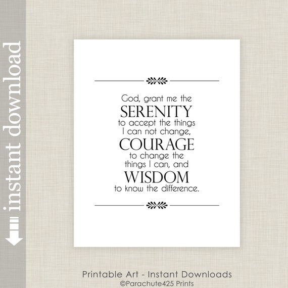 serenity prayer printable inspirational quote wall art aa etsy