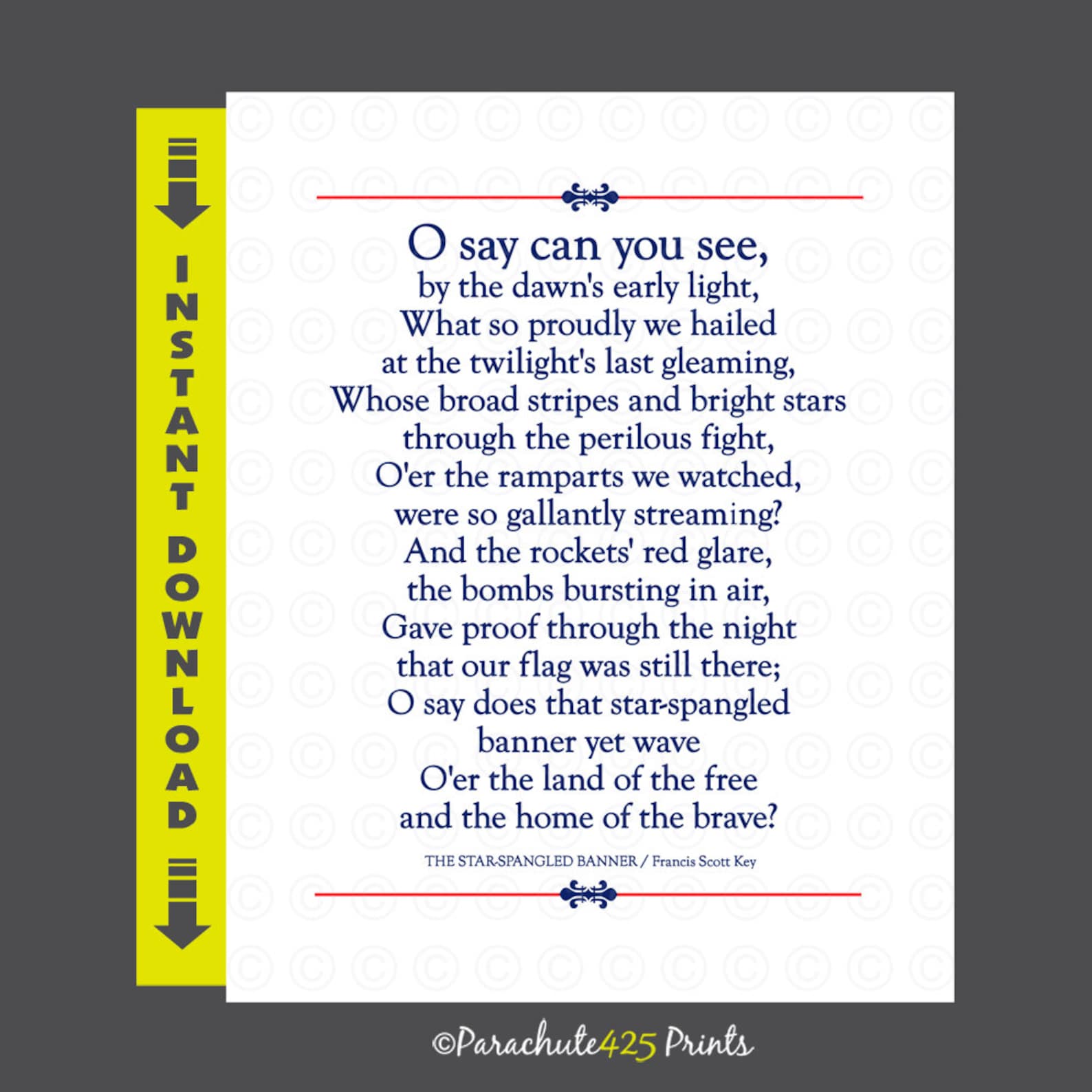 Star Spangled Banner Printable Lyrics Etsy