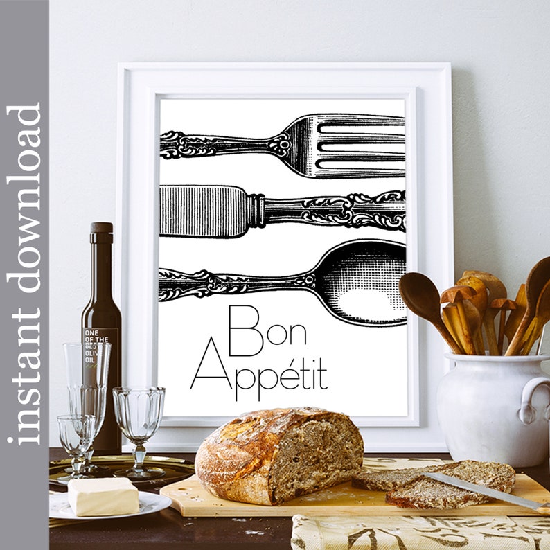Bon Appetit Printable Black and White Kitchen or Dining Room Etsy
