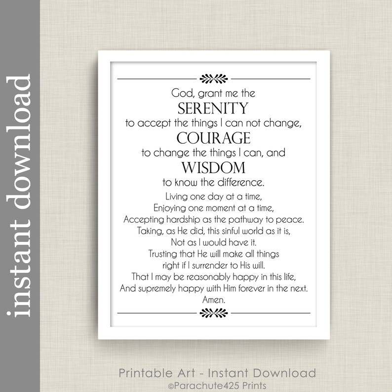 Full Serenity Prayer Printable Wall Art, inspirational quote for AA support image 5