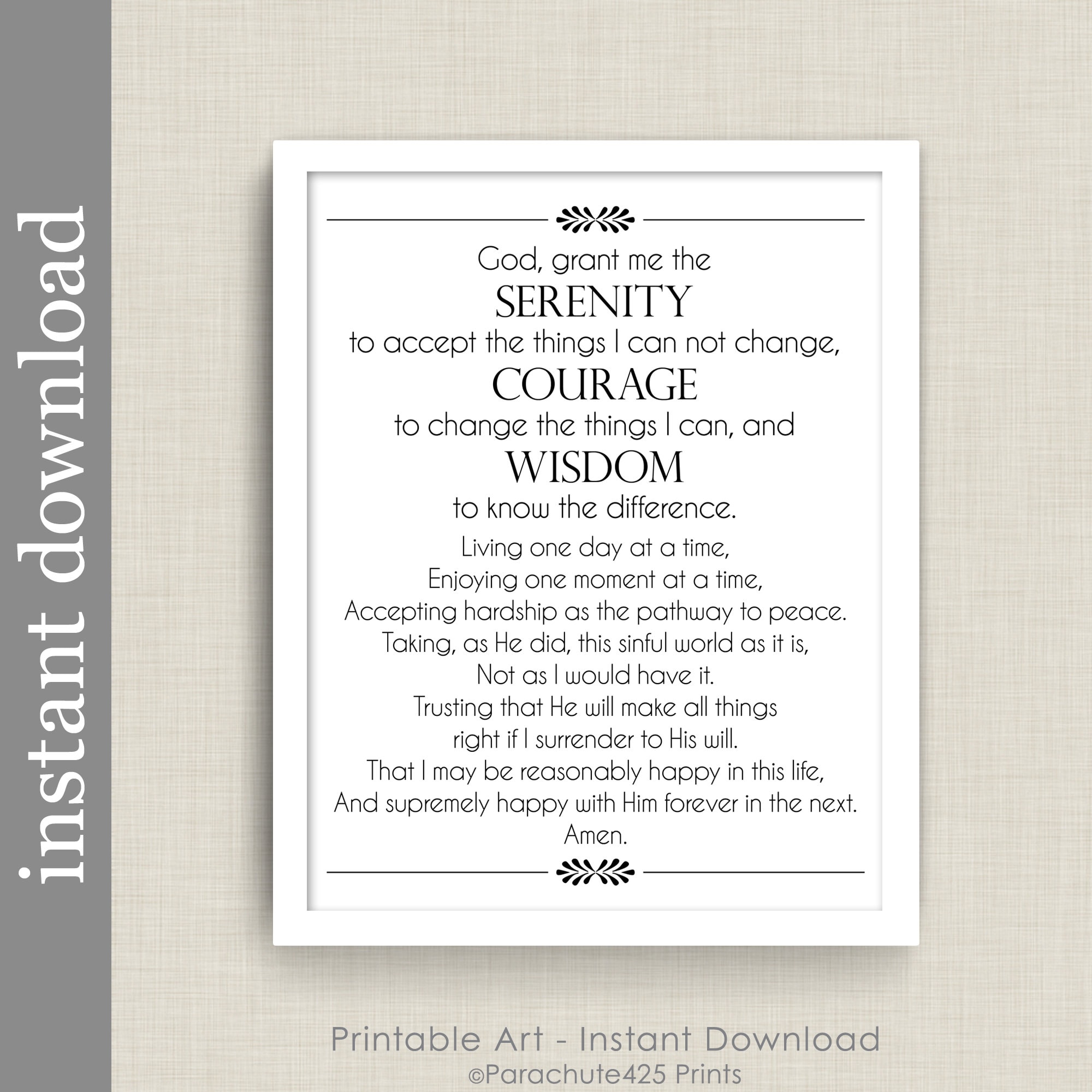 full serenity prayer printable wall art inspirational