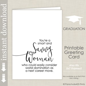 Savvy Woman Printable Female Graduation Card, Card for Co Worker, Female Boss Card, friend card image 1