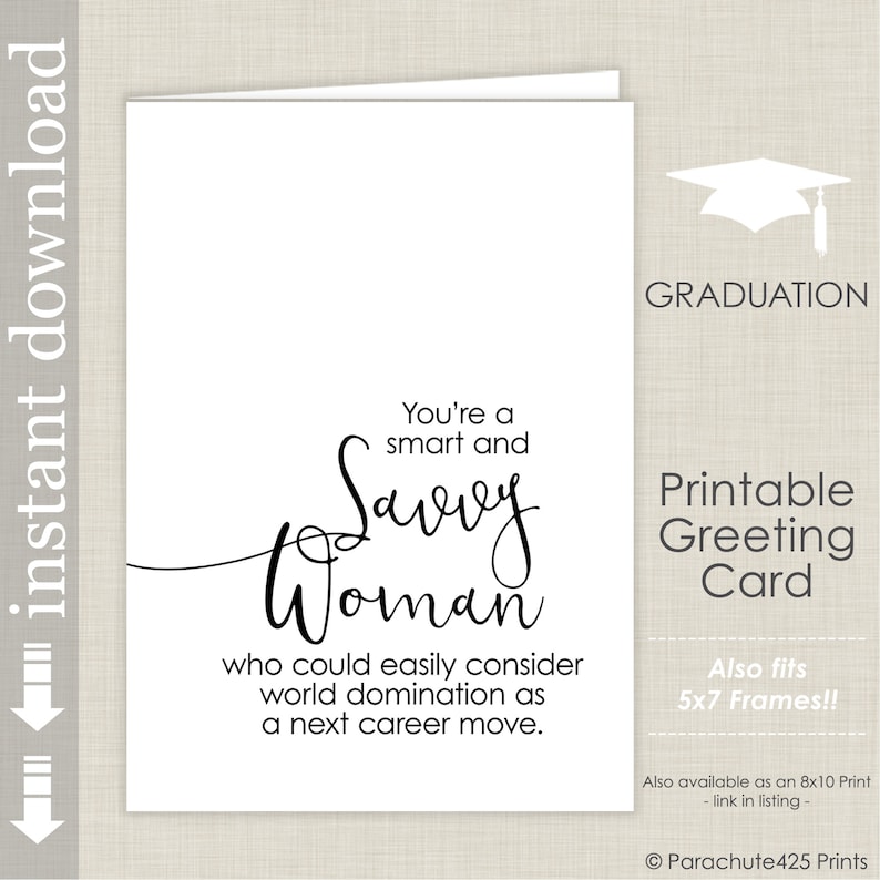 Savvy Woman Printable Female Graduation Card, Card for Co Worker, Female Boss Card, friend card image 1