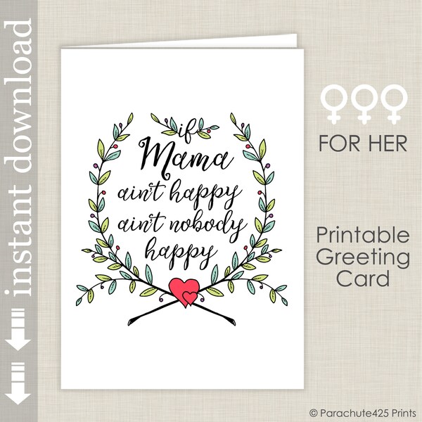 Printable Mother's Day Card, Mom Birthday Card, If Mama Ain't Happy