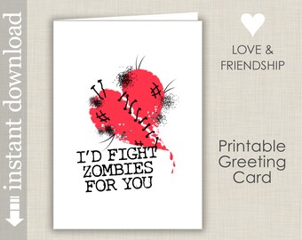 Funny Zombie Valentine Printable Card, Card for Friend, Anniversary Card