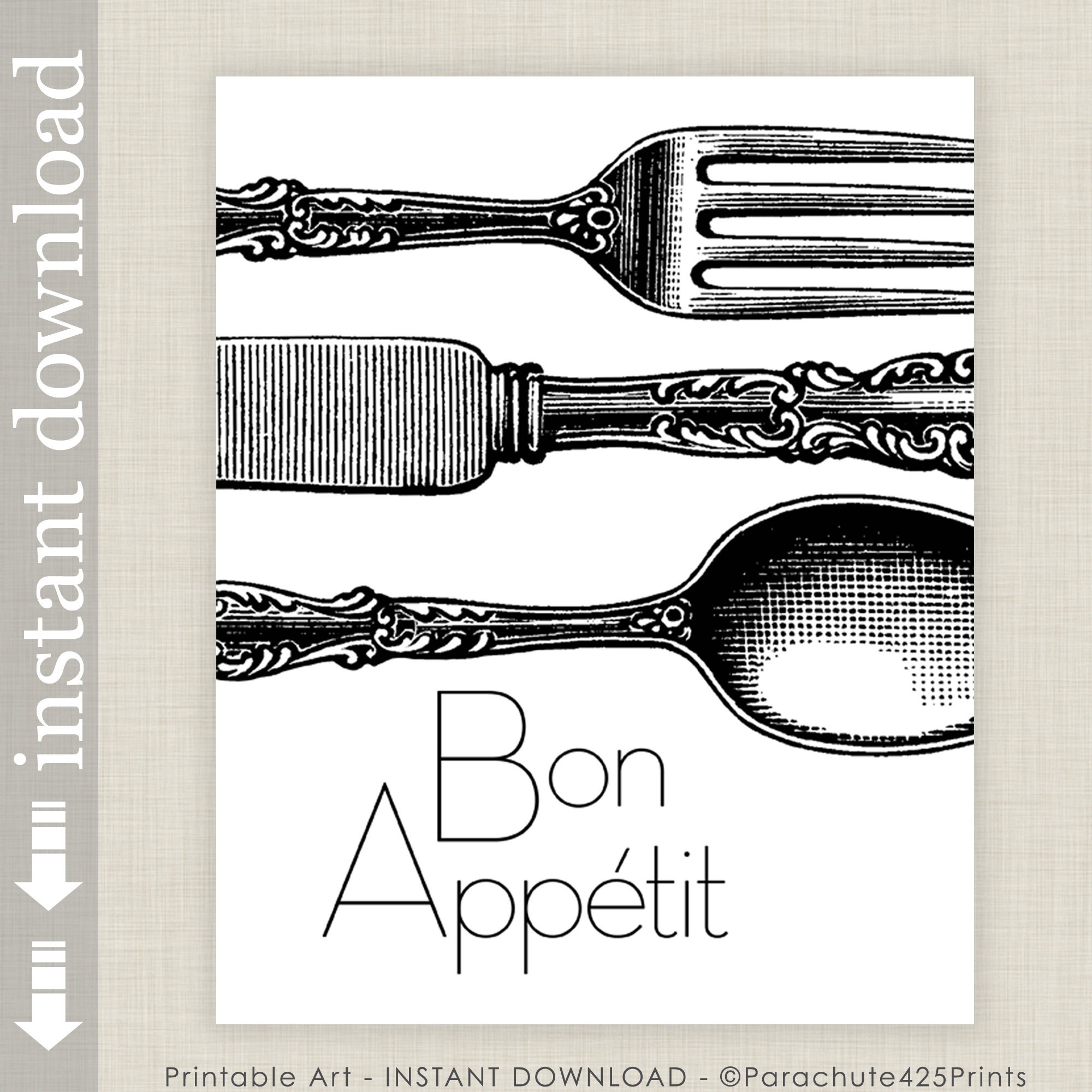 Bon Appetit Printable Black and White Kitchen or Dining Room - Etsy