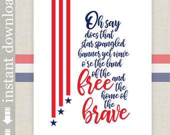 American National Anthem Star Spangled Banner printable wall art