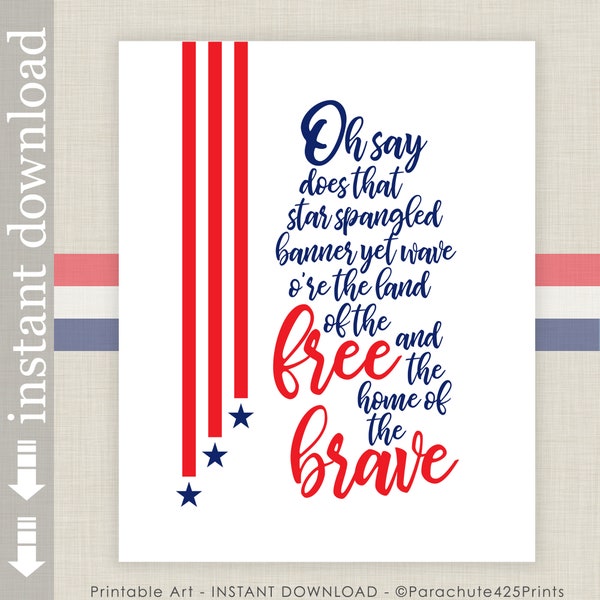 American National Anthem Star Spangled Banner printable wall art