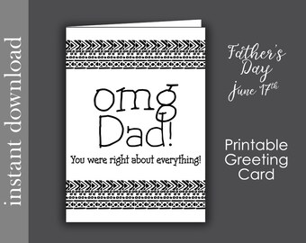 Printable Father's Day Card, funny dad card, dad birthday card, card for dad, snarky dad card, last minute card, fathers day download, omg