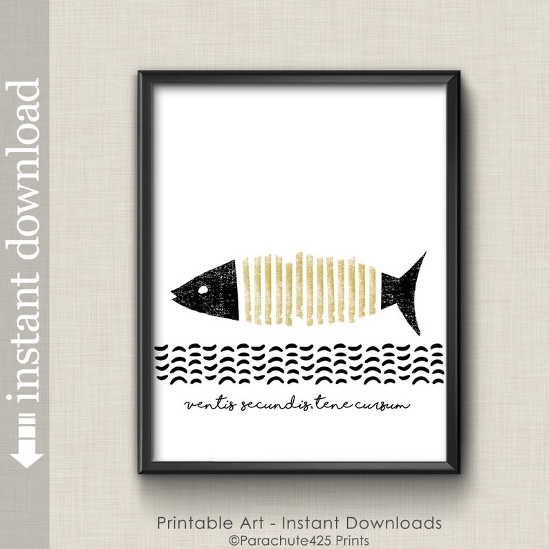 Ventis Secundis Tene Cursum, Go With The Flow, Printable Wall Art, Fish Art for Beach Decor or Fun Office Art imagem 3