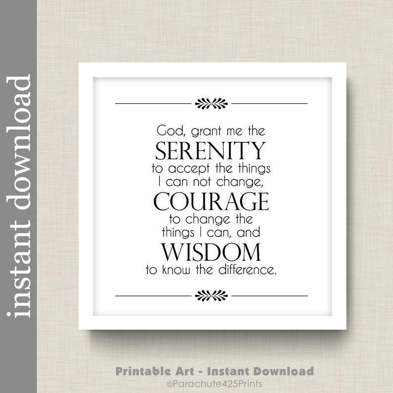 serenity prayer printable inspirational quote wall art aa etsy