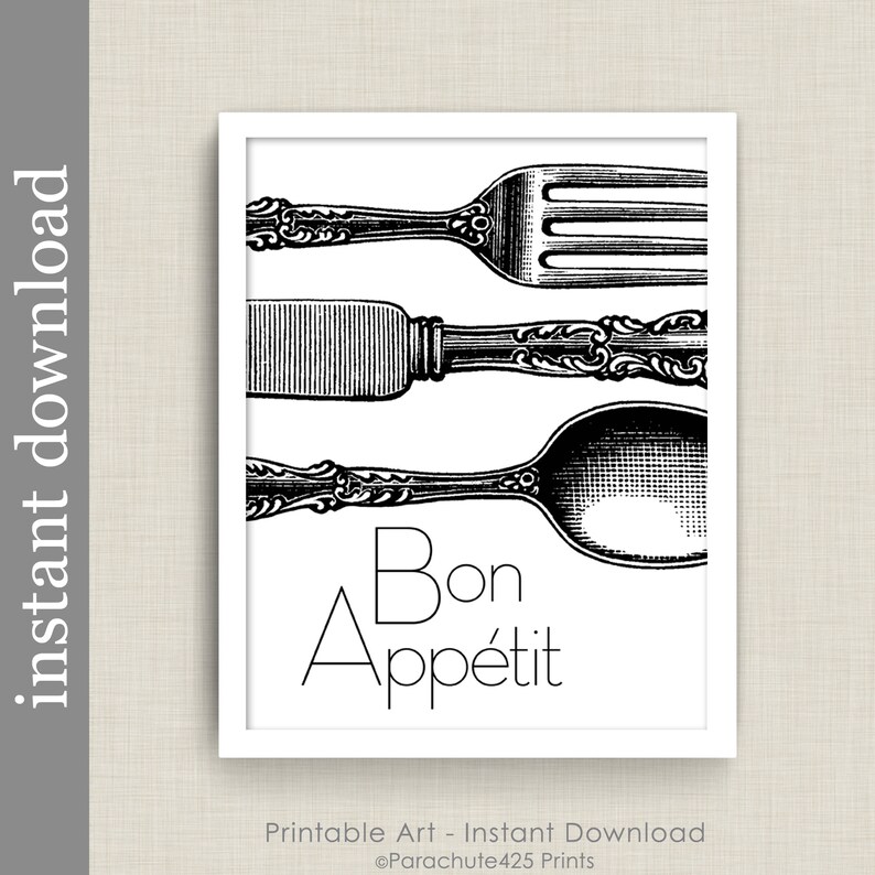 Bon Appetit Printable Black and White Kitchen or Dining Room - Etsy