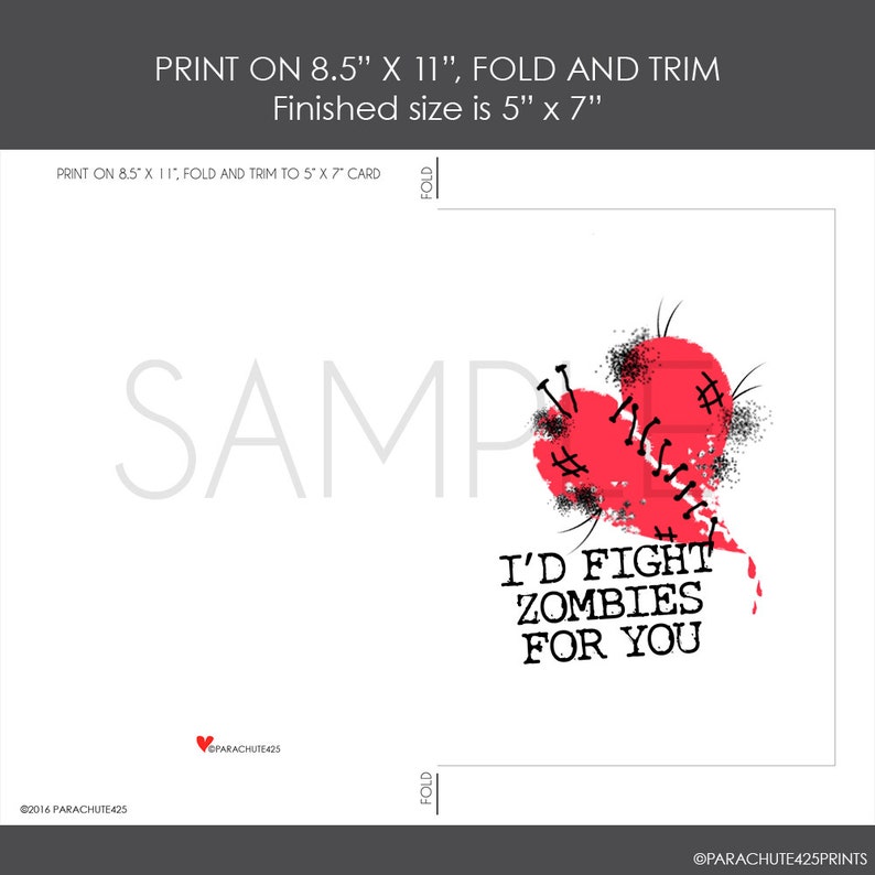 Funny Zombie Valentine Printable Card, Card for Friend, Anniversary Card image 2