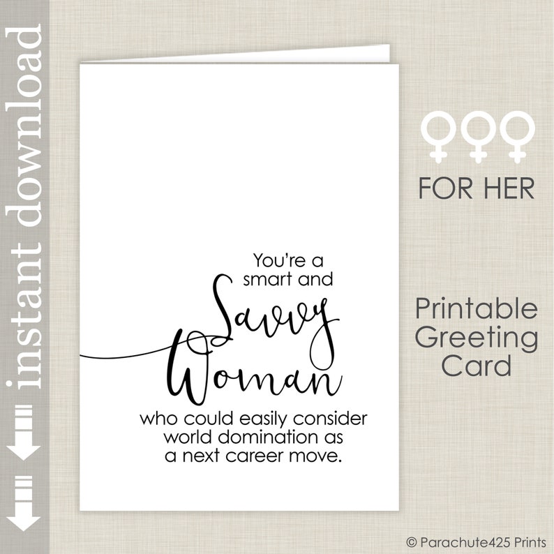 Savvy Woman Printable Female Graduation Card, Card for Co Worker, Female Boss Card, friend card image 7