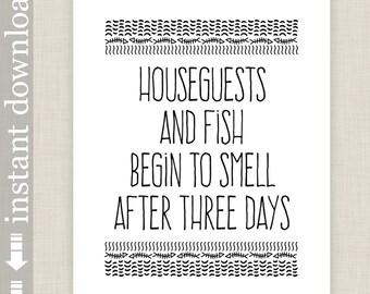 Printable Guest Room Wall Art, Houseguests and Fish, funny wall art for camper, vacation home, guest house, cabin decor, beach house