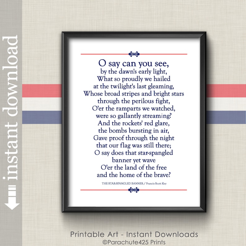 Star Spangled Banner Printable Lyrics Etsy