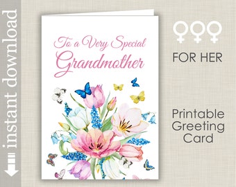 Grandmother Printable Card, Grandmother Birthday Card, Mother's Day