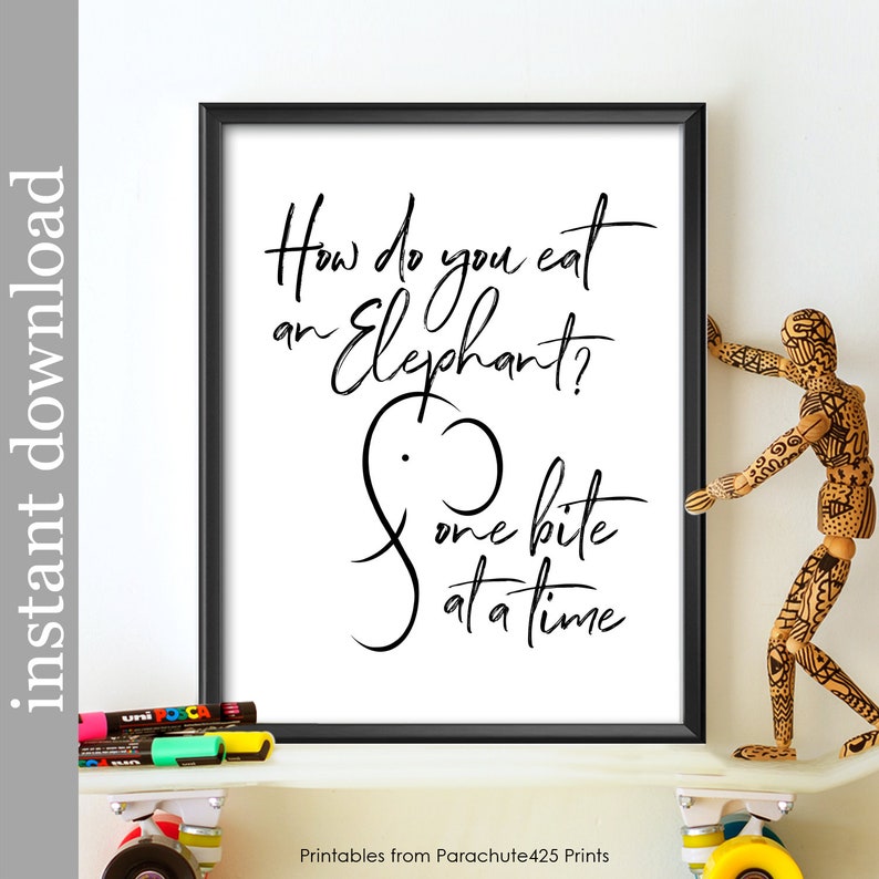 How Do You Eat An Elephant, Printable Wall Art for Dorm, Office Decor or Home, Motivational Quote, Teen Art, Support Gift image 3