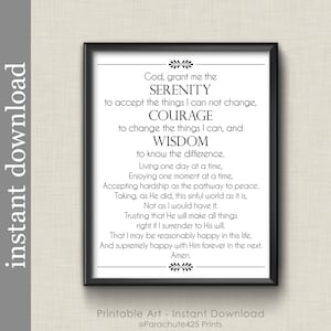 Full Serenity Prayer Printable Wall Art, inspirational quote for AA support image 3