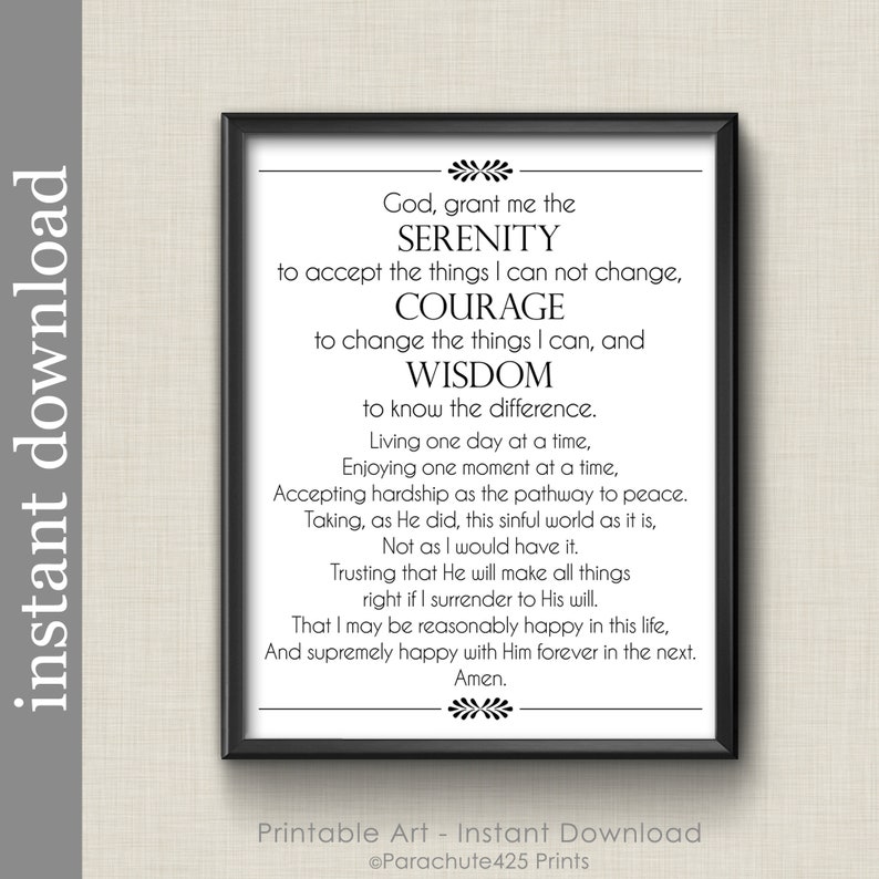 Full Serenity Prayer Printable Wall Art, inspirational quote for AA support image 3