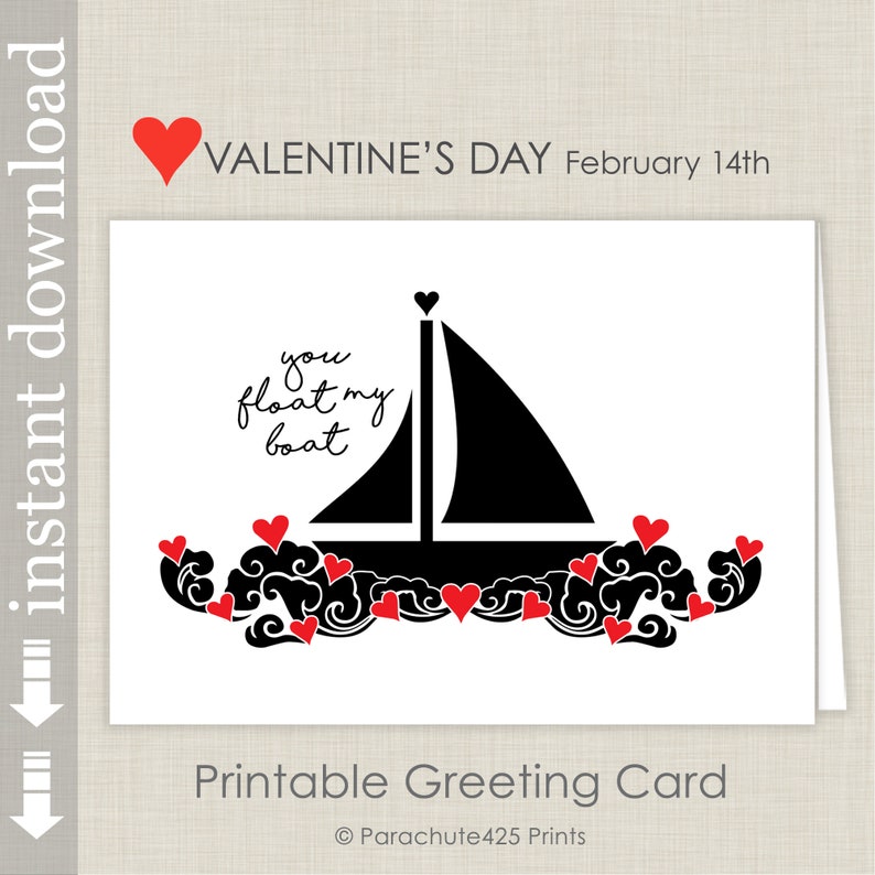 You Float My Boat, Romantic Printable Valentine Card, Sweetest Day Card, Anniversary Card image 5