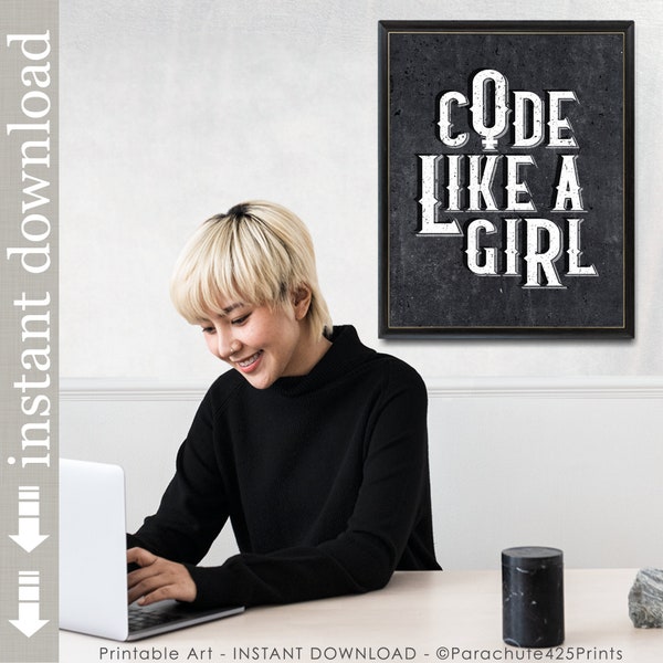 Code Like A Girl Printable Wall Art, Dorm Art, Female Programmer, Computer Science for Girls, Female Software Engineer