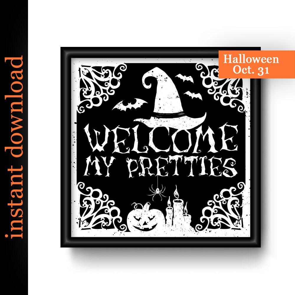 Halloween Door Sign Printable Halloween Welcome My Pretties | Etsy