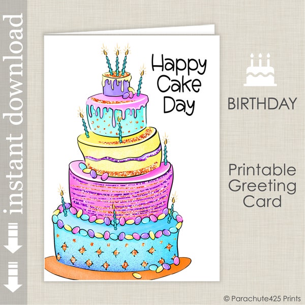Happy Cake Day Printable Birthday Card, generic celebration card instant download