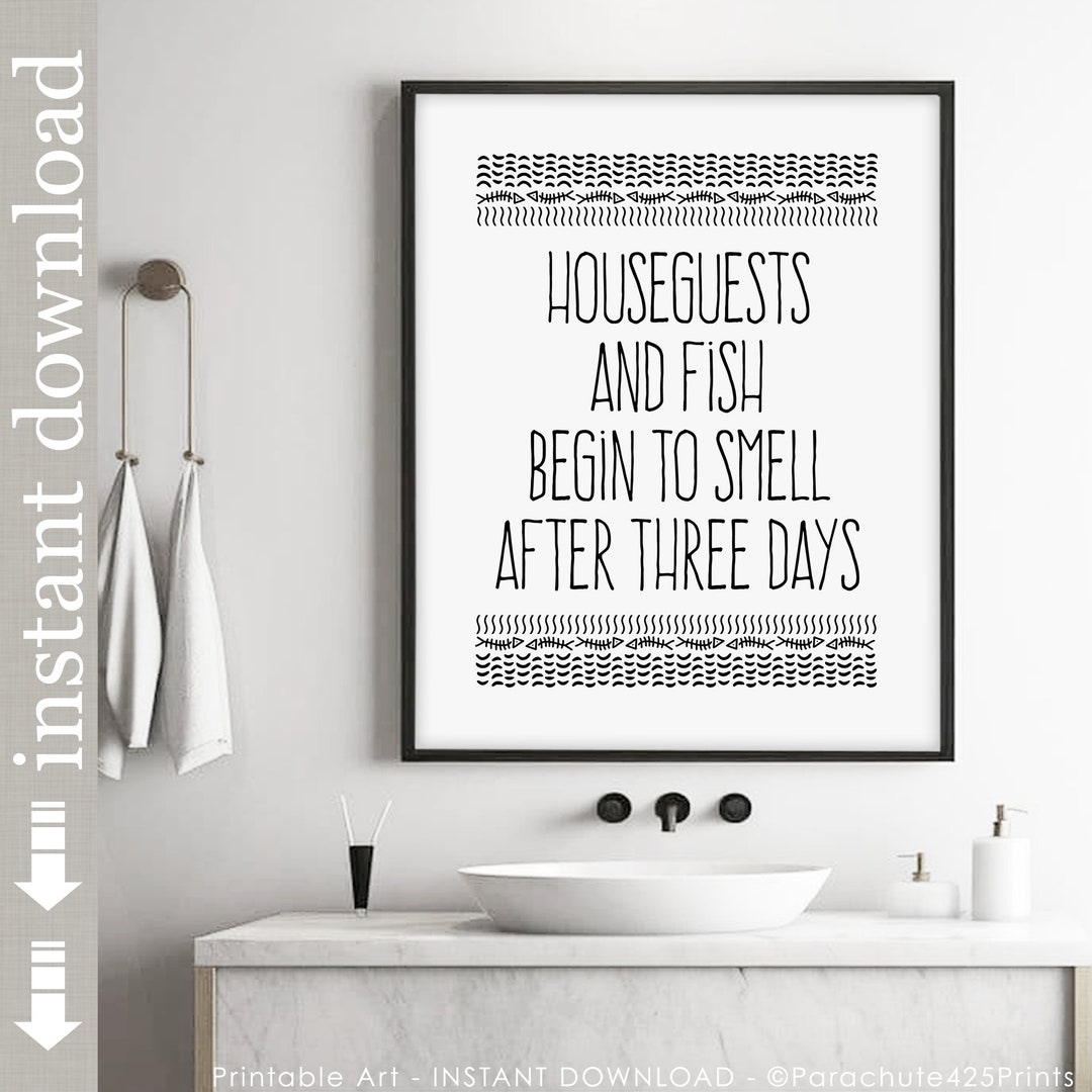 Printable Guest Room Wall Art, Houseguests and Fish, Funny Wall Art for ...