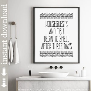 Printable Guest Room Wall Art, Houseguests and Fish, funny wall art for camper, vacation home, guest house, cabin decor, beach house