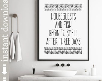 Printable Guest Room Wall Art, Houseguests and Fish, funny wall art for camper, vacation home, guest house, cabin decor, beach house