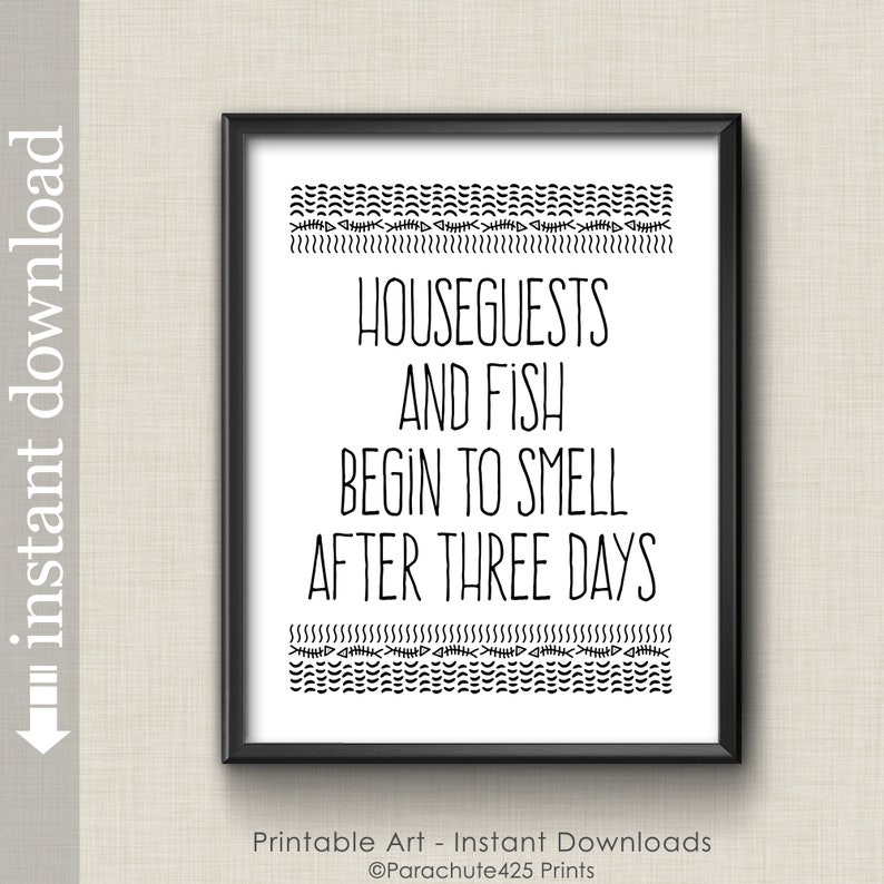 Printable Guest Room Wall Art, Houseguests and Fish, funny wall art for camper, vacation home, guest house, cabin decor, beach house image 3
