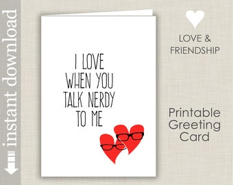 Printable Nerd Valentine Card, Anniversary Card
