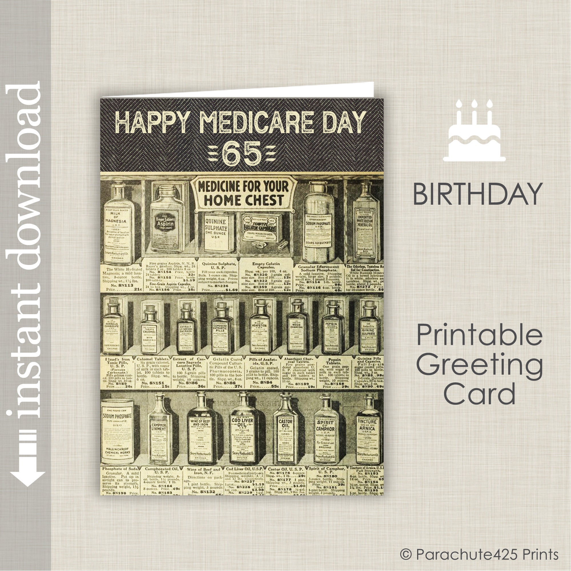65th Birthday Printable Card Happy Medicare Day Etsy