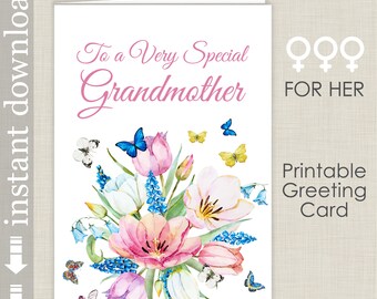 Grandmother Printable Card, Grandmother Birthday Card, Mother's Day