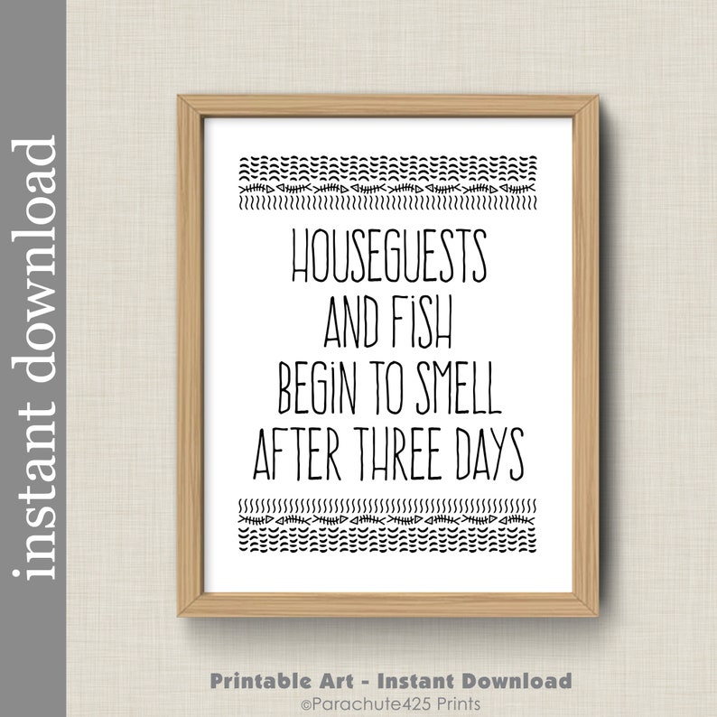 Printable Guest Room Wall Art, Houseguests and Fish, funny wall art for camper, vacation home, guest house, cabin decor, beach house image 4