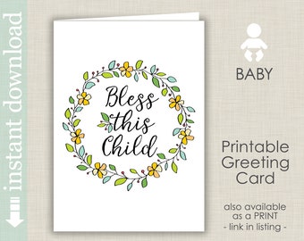 Baby Card Printable, baby shower card, baby congratulations, Bless This Child, Christening card, baby quote card, religious baby, baby card